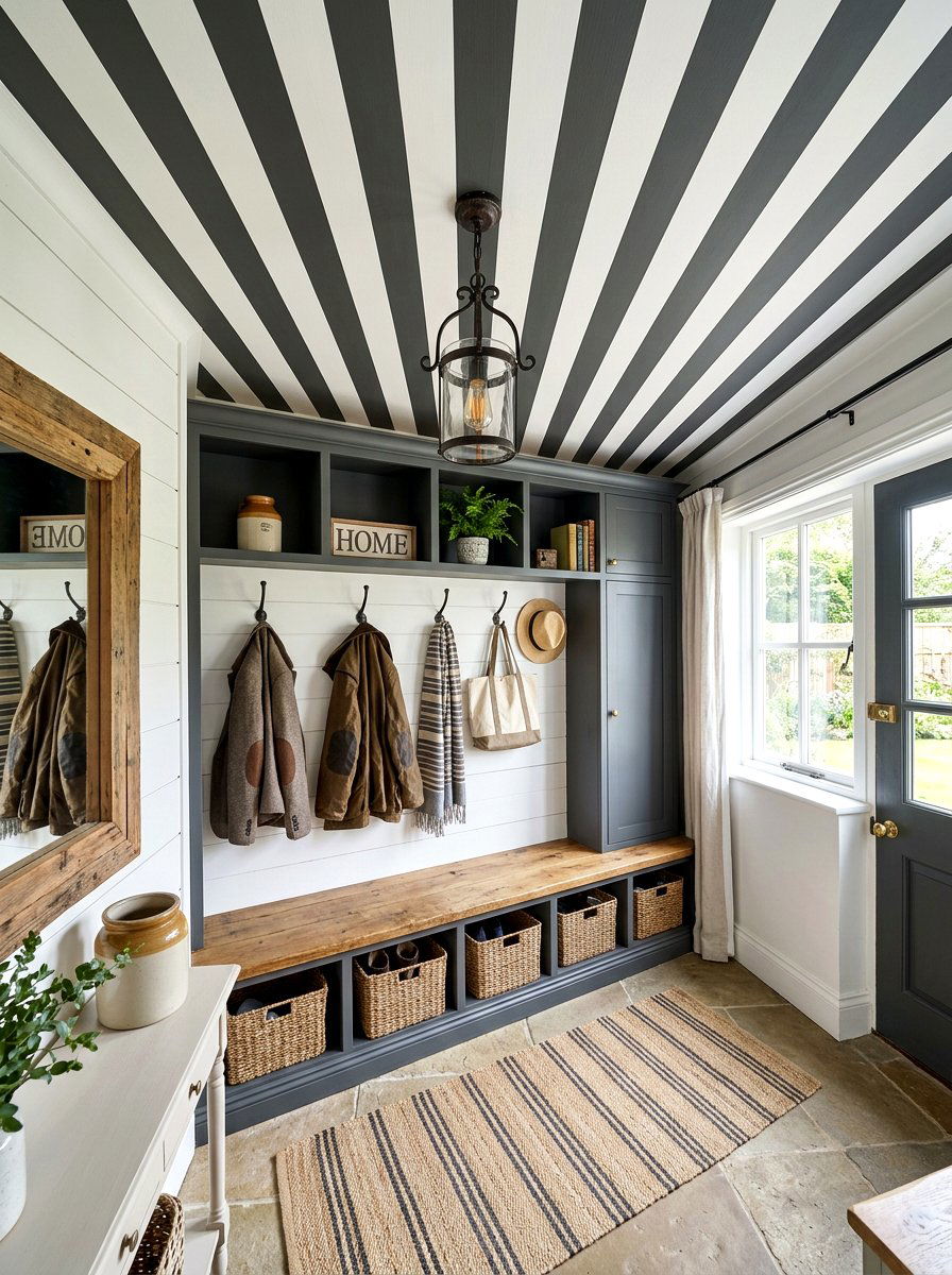 Mudroom striped ceiling - 30 striped ceiling ideas