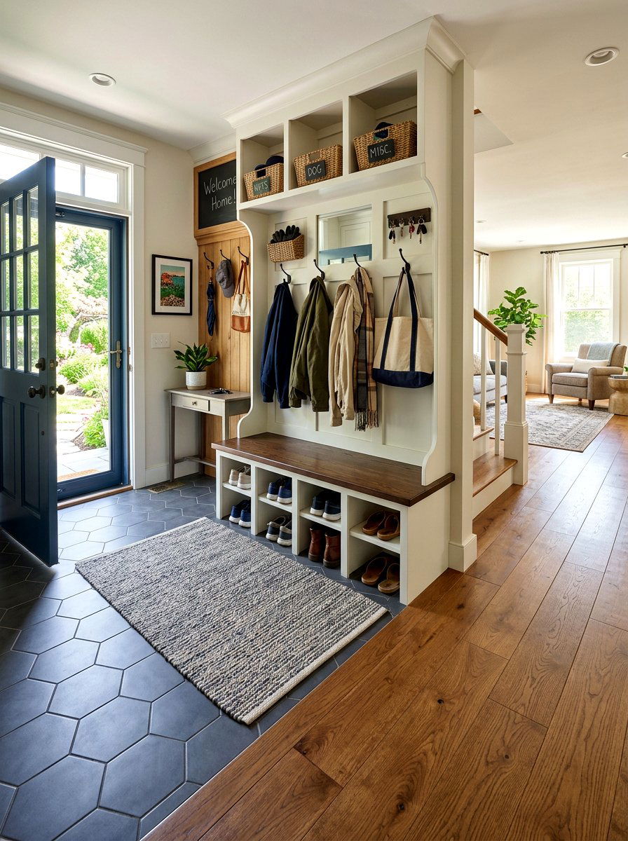 Mudroom transition space - 30 zoned open concept ideas