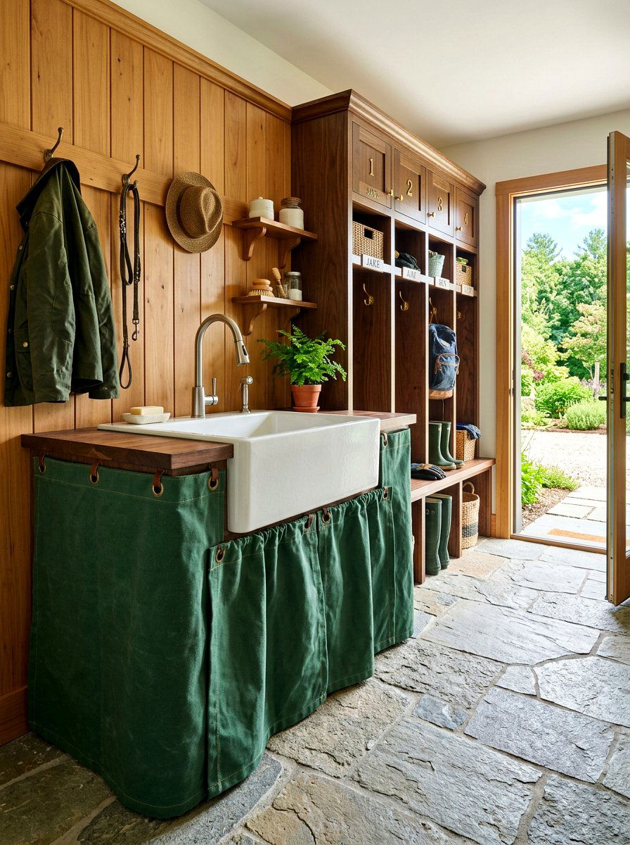 Mudroom utility sink skirt - 30 skirted sink ideas