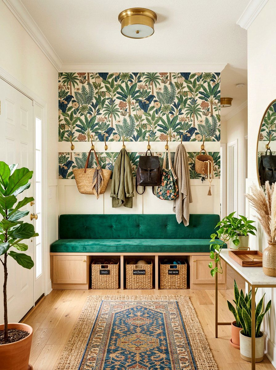 Mudroom wallpaper accent wall - 30 designer mudroom ideas