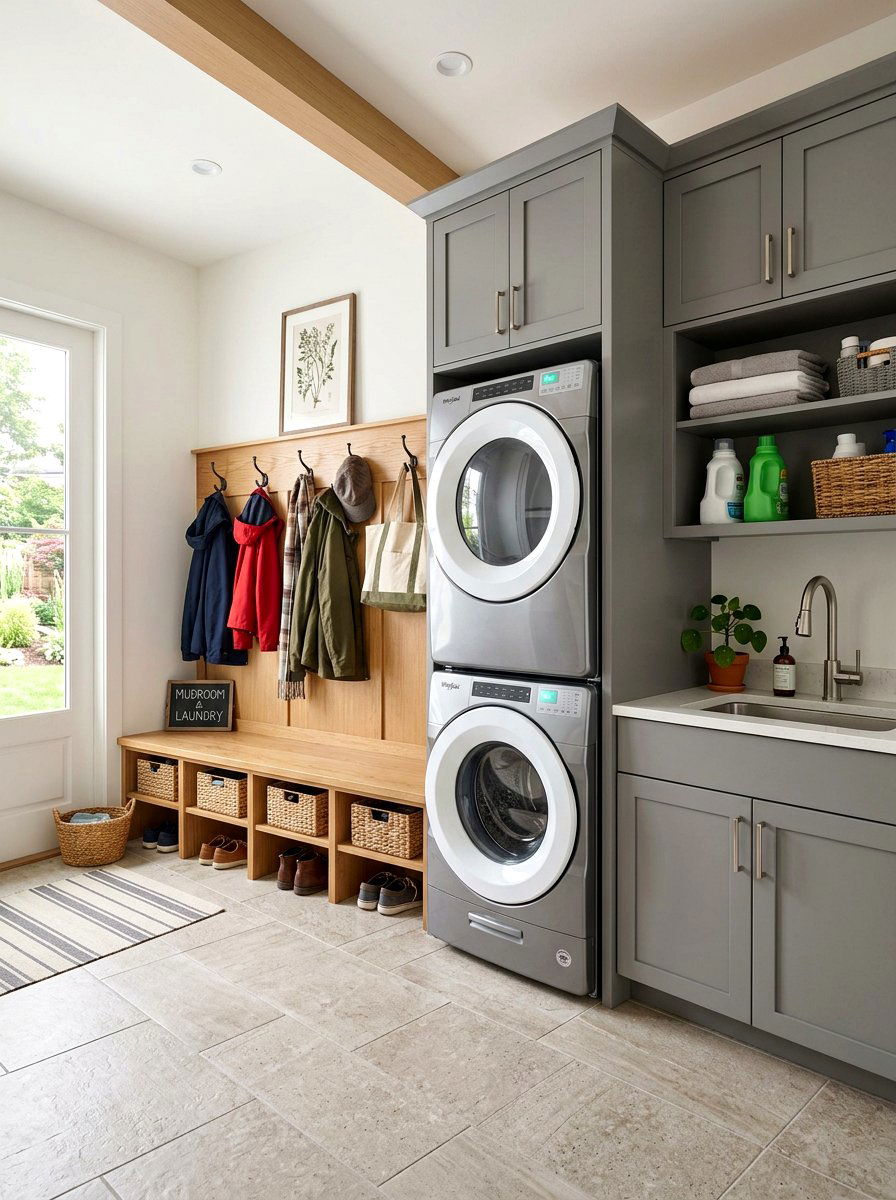 Mudroom washer dryer storage - 30 washer dryer enclosure ideas