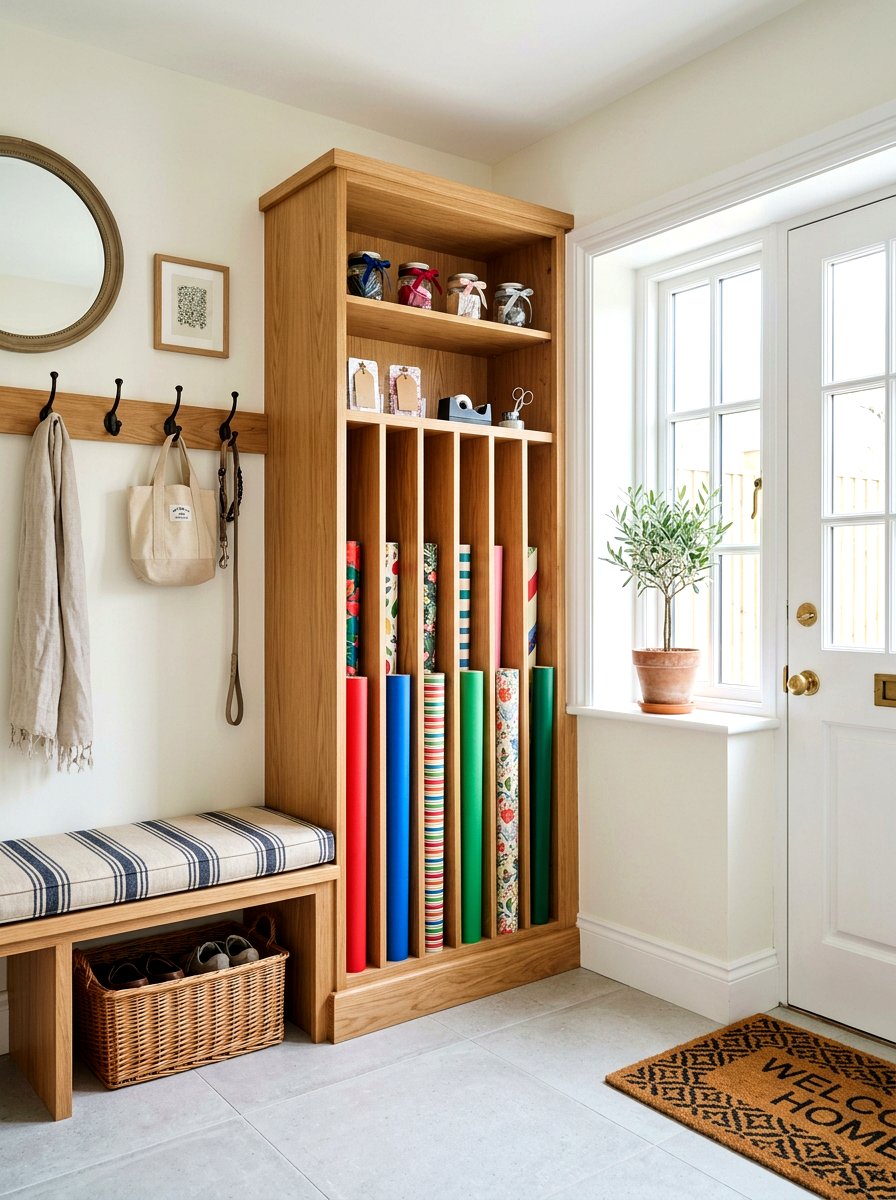 Mudroom wrapping paper storage - 30 wrapping paper storage ideas