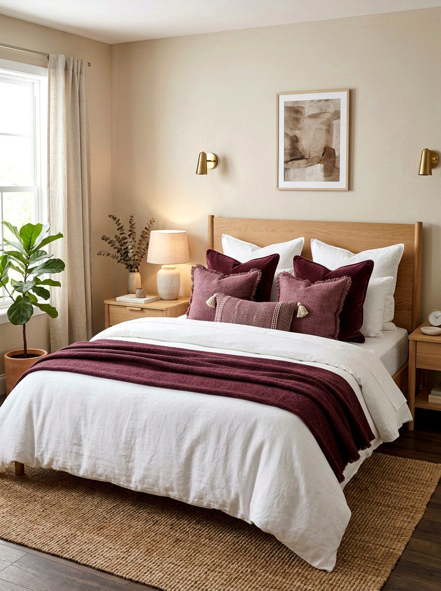 Mulberry Textured Pillows - 30 mulberry bedroom decor ideas