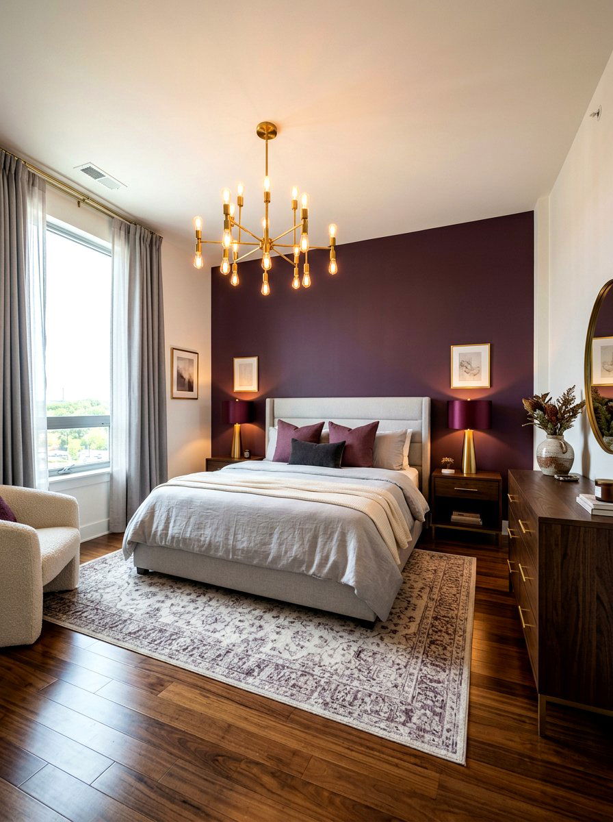 Mulberry and Brass Lighting - 30 mulberry bedroom decor ideas