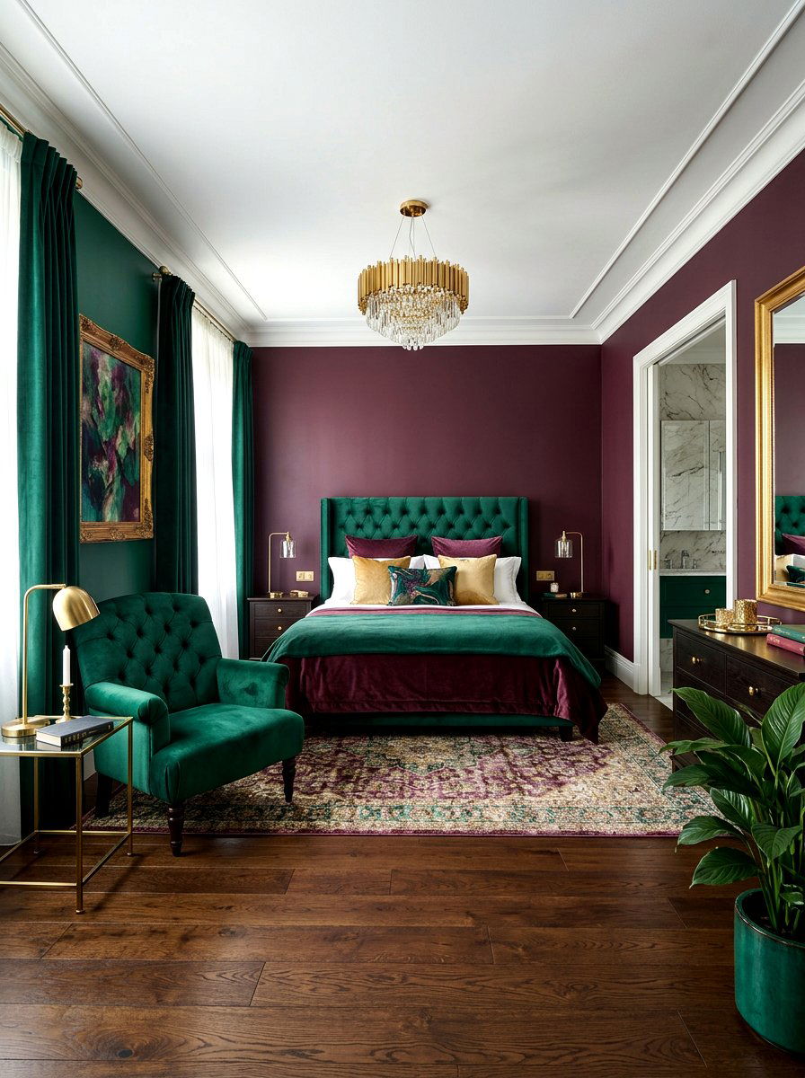 Mulberry and Emerald Green - 30 mulberry bedroom decor ideas