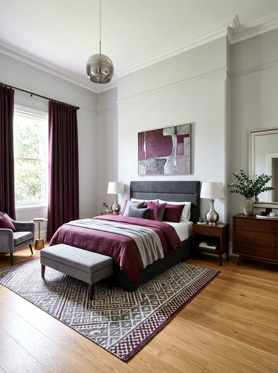 Mulberry and Grey Palette - 30 mulberry bedroom decor ideas