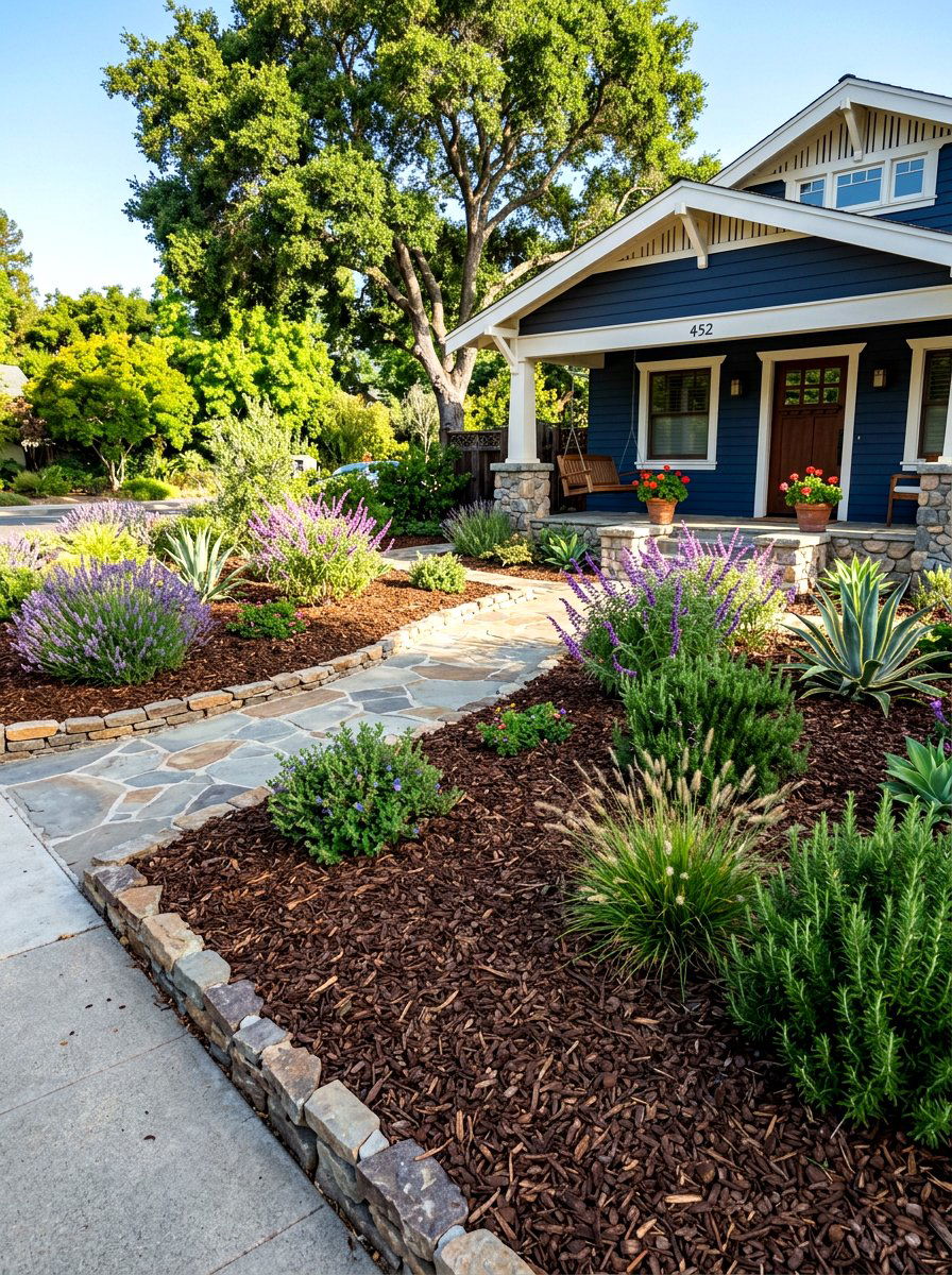 Mulch Covered Front Yard - 30 low water front yard ideas