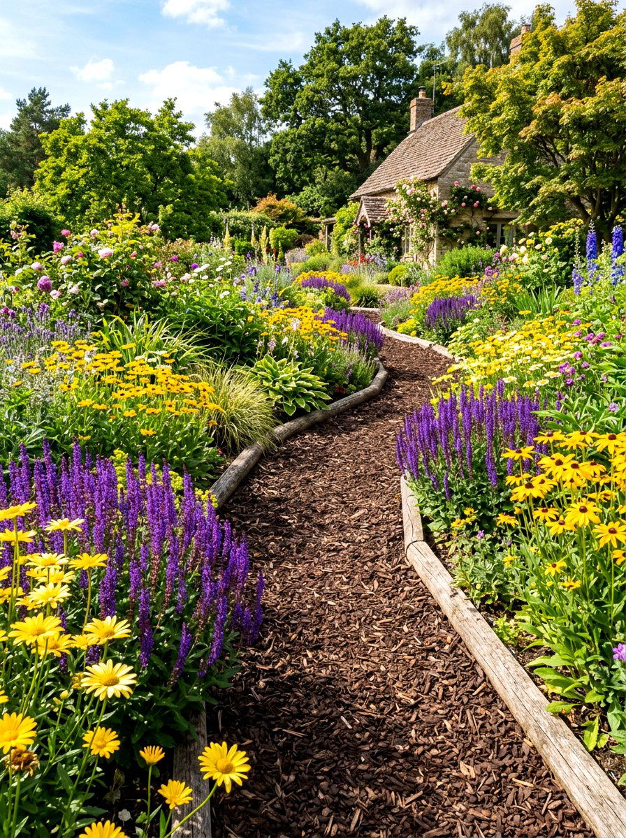 Mulch Garden Path - 30 budget backyard ideas