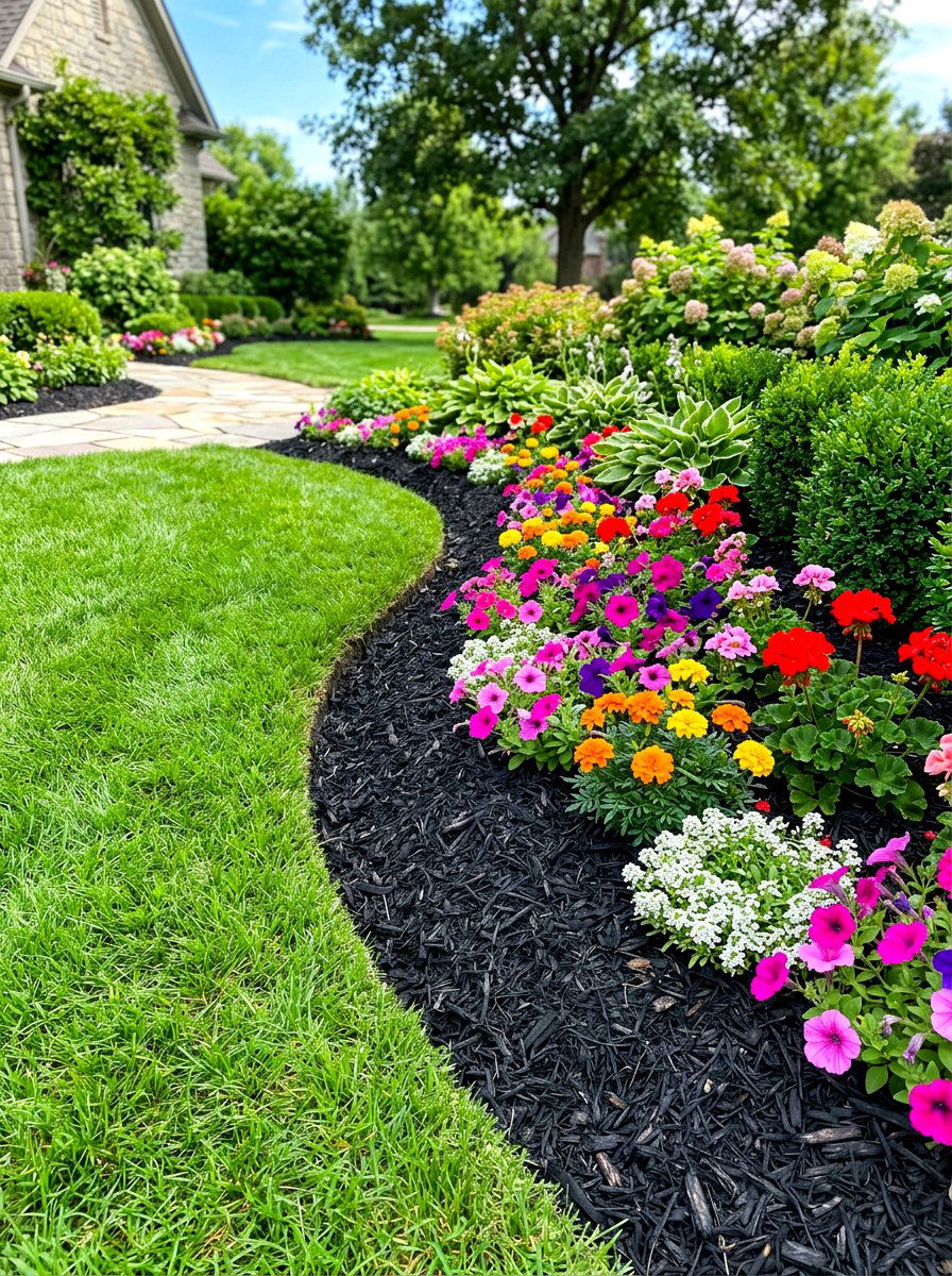 Mulched Curved Garden Border - 30 curved flower bed ideas