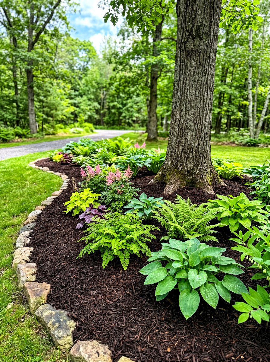 Mulched Garden Bed - 30 woodland backyard landscaping ideas