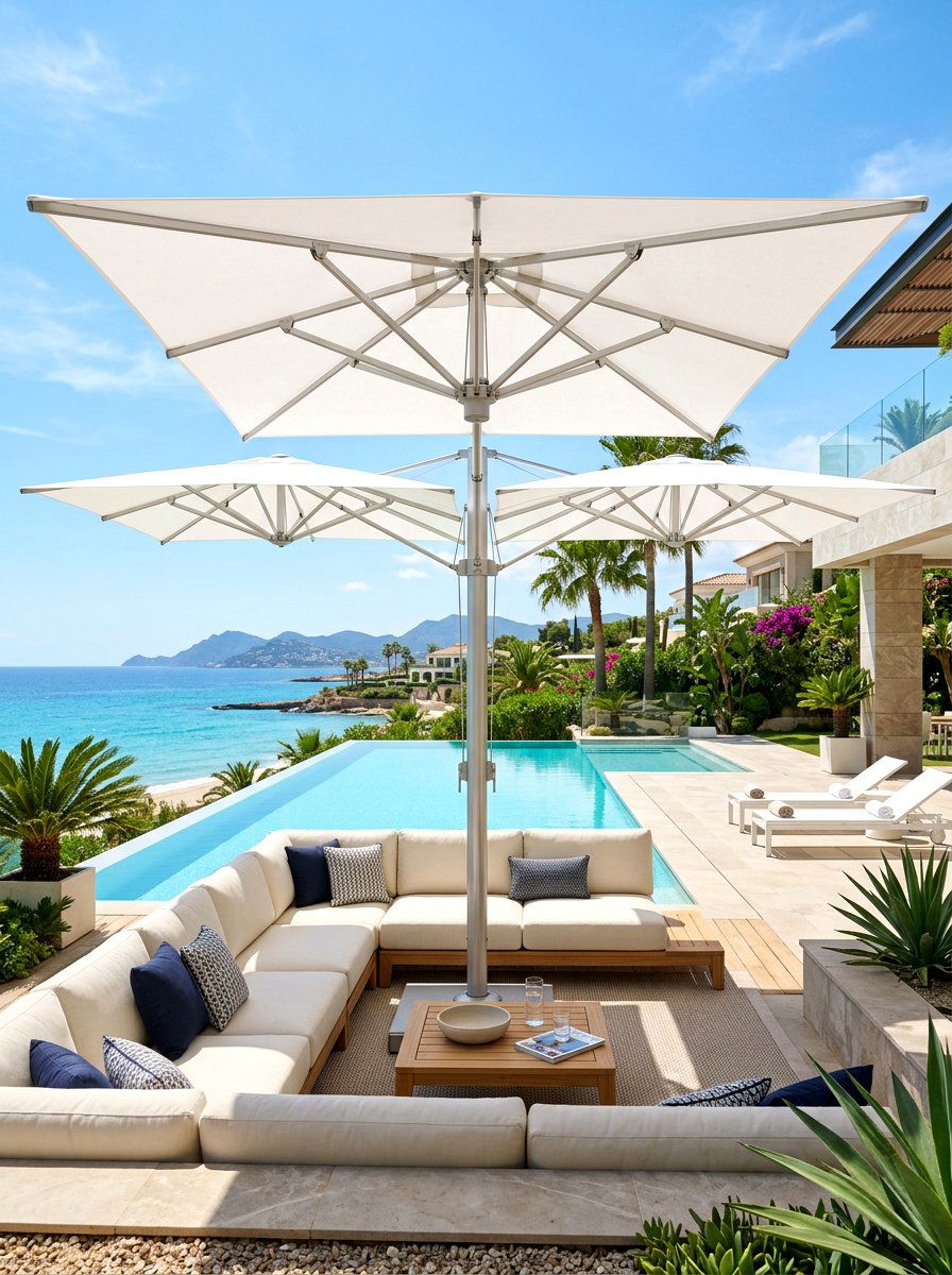 Multi Canopy Pool Umbrella - 30 poolside umbrella lounge ideas