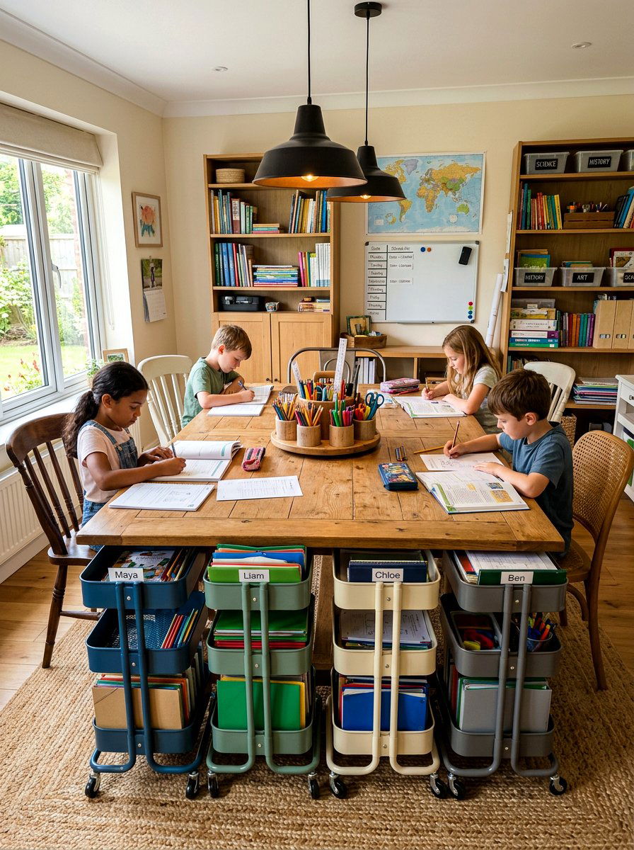 Multi Child Homeschool Table - 30 home schoolroom ideas