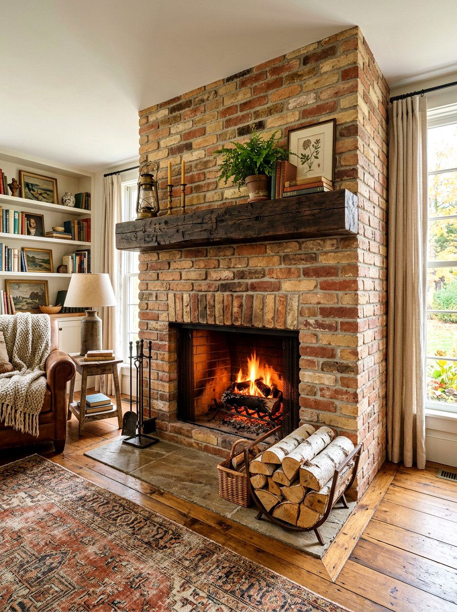 Multi Color Brick Fireplace - 30 brick fireplace ideas