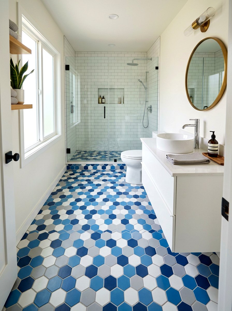 Multi Color Hex Tile Bathroom - 30 hex tile bathroom ideas