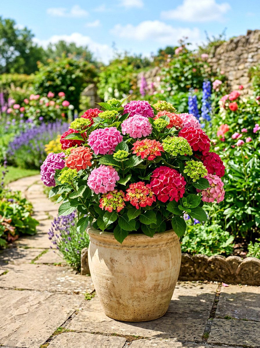 Multi Color Hydrangea Pot - 30 hydrangea porch planter ideas
