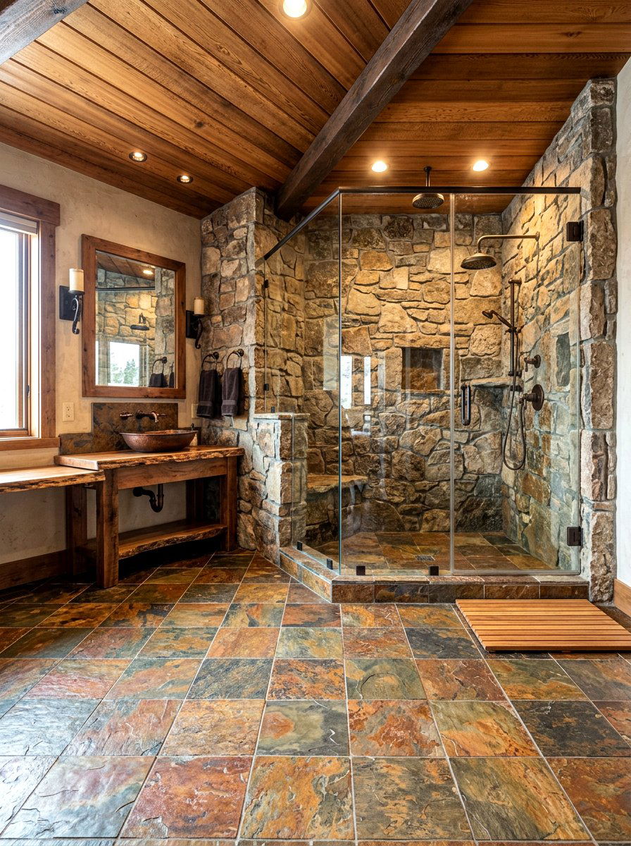 Multi Color Slate Floor Tile - 30 colorful bathroom tile ideas