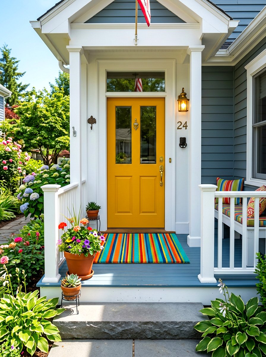Multi Color Striped Door Mat - 30 striped summer porch ideas