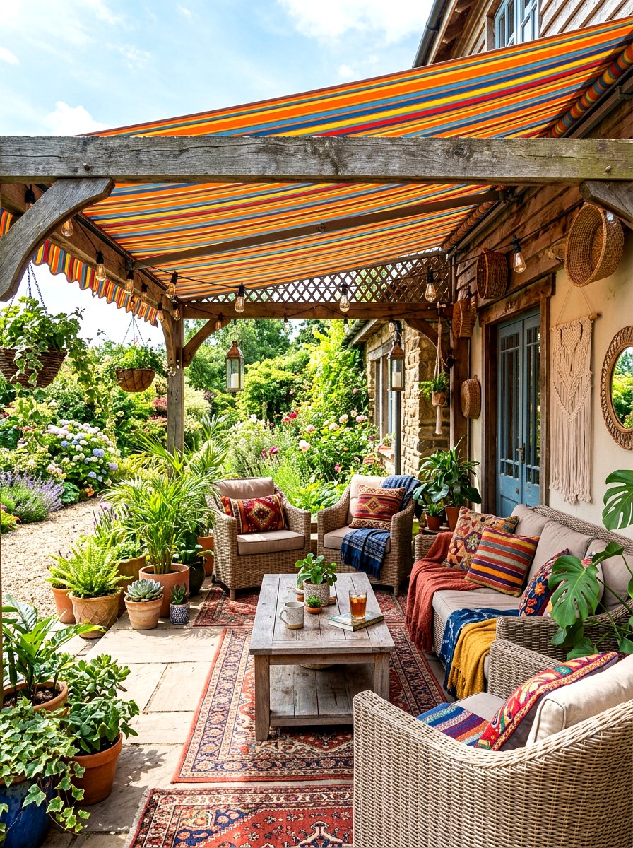 Multi Color Striped Porch Canopy - 30 striped awning front porch ideas