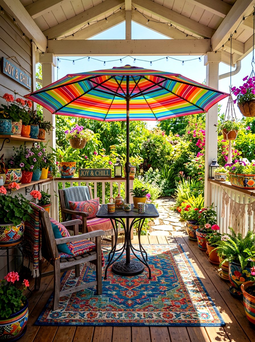 Multi Color Striped Umbrella - 30 striped porch umbrella ideas