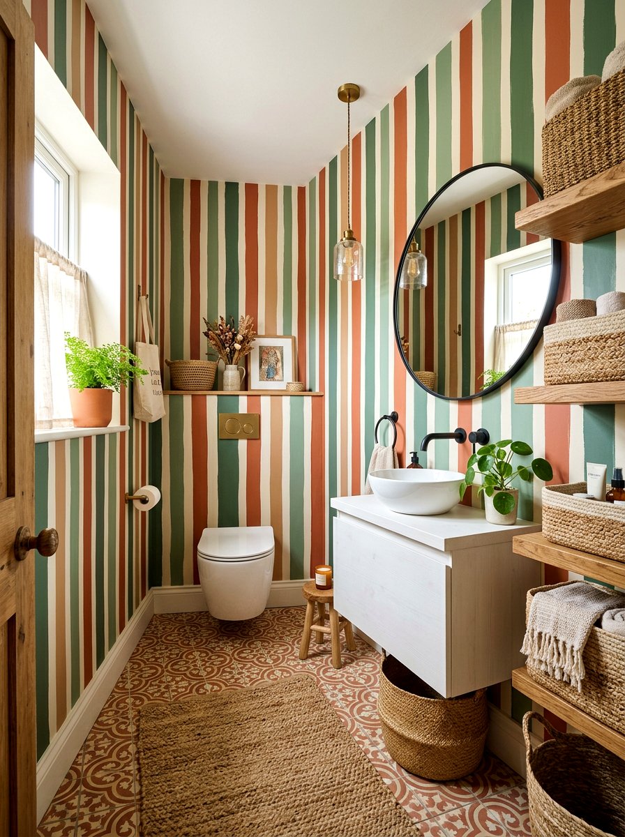 Multi Color Vertical Stripe Wallpaper - 30 stripe powder bath ideas