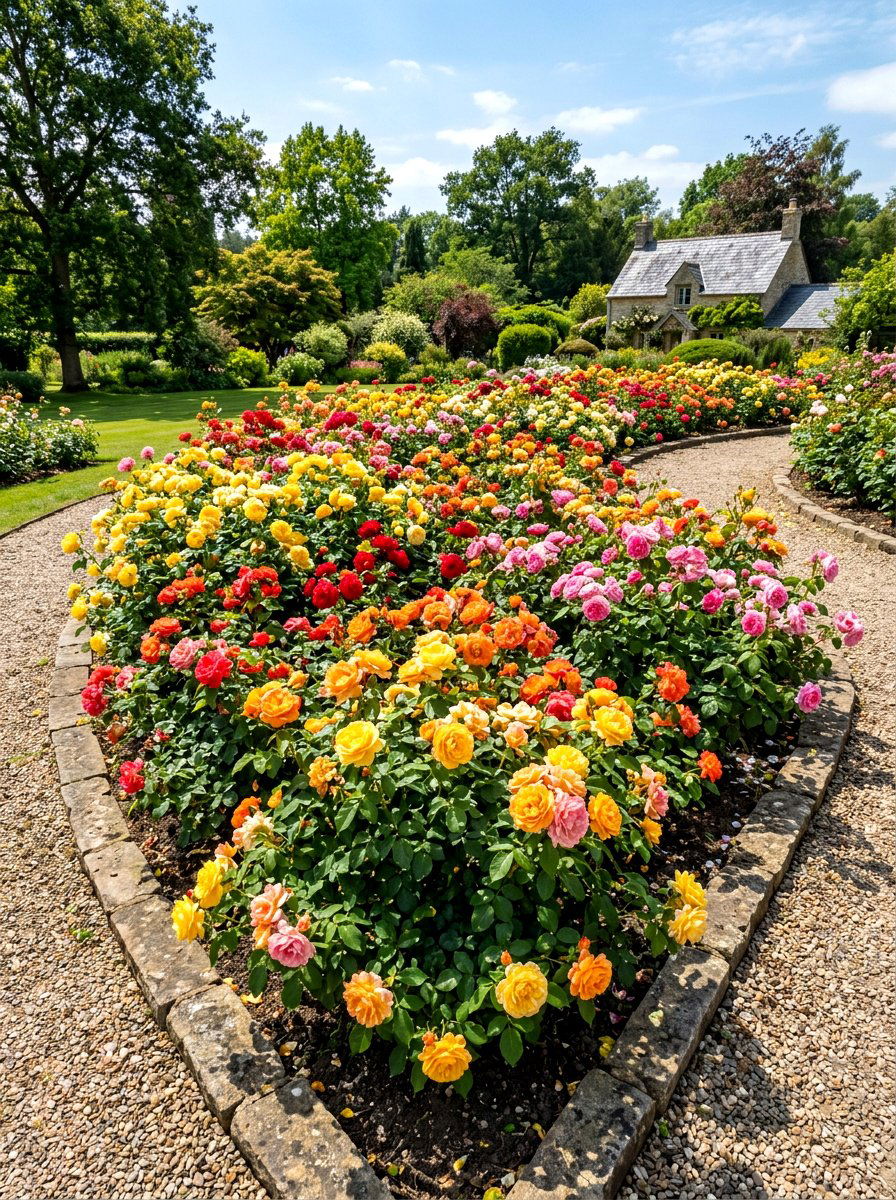 Multi Colored Rose Bed - 30 cottage rose border ideas