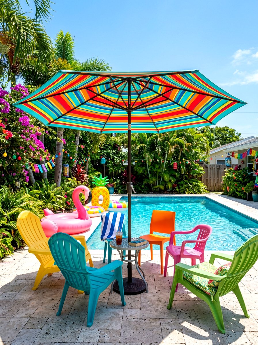 Multi Colored Striped Pool Umbrella - 30 poolside striped umbrellas ideas