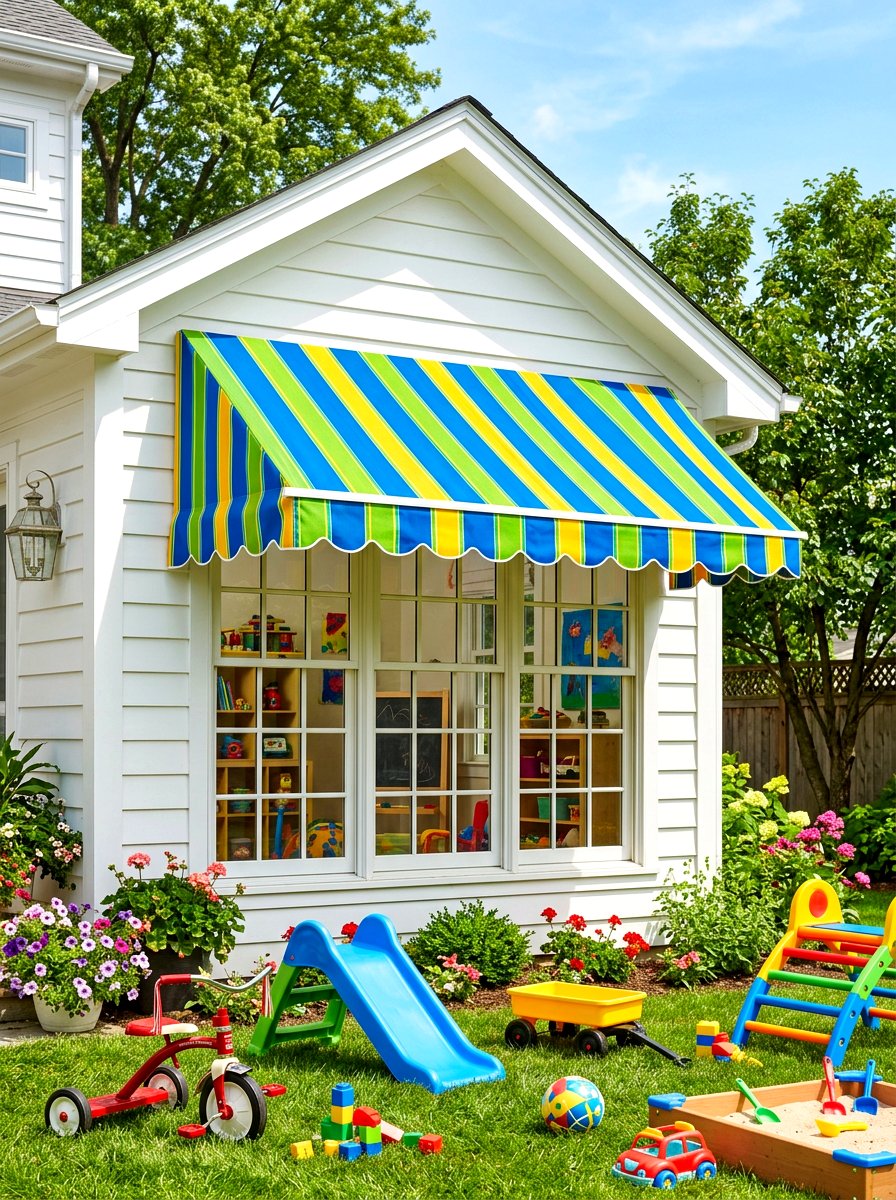 Multi Colored Striped Scalloped Awning - 30 scalloped awning ideas