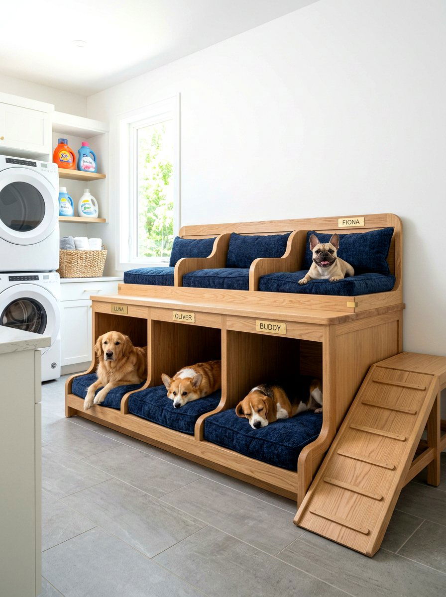 Multi Dog Lounge With Tiered Beds - 30 dog lounge room ideas