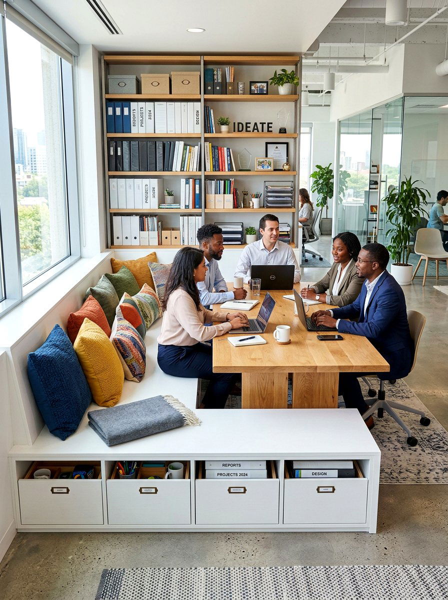 Multi Functional Storage Meeting Bench - 30 office meeting corner ideas