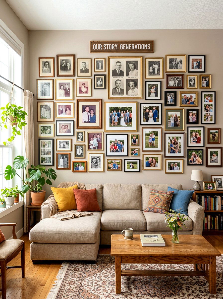Multi Generational Photo Wall - 30 family photo wall ideas