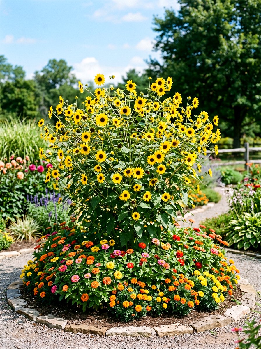 Multi Headed Sunflower Display - 30 sunflower garden ideas