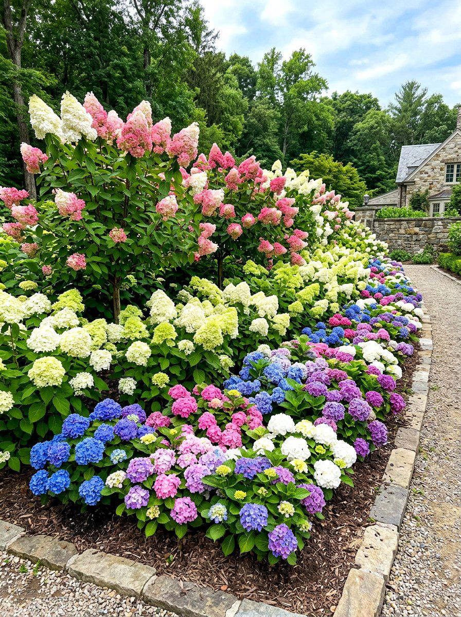 Multi Layered Hydrangea Flower Bed - 30 hydrangea garden border ideas