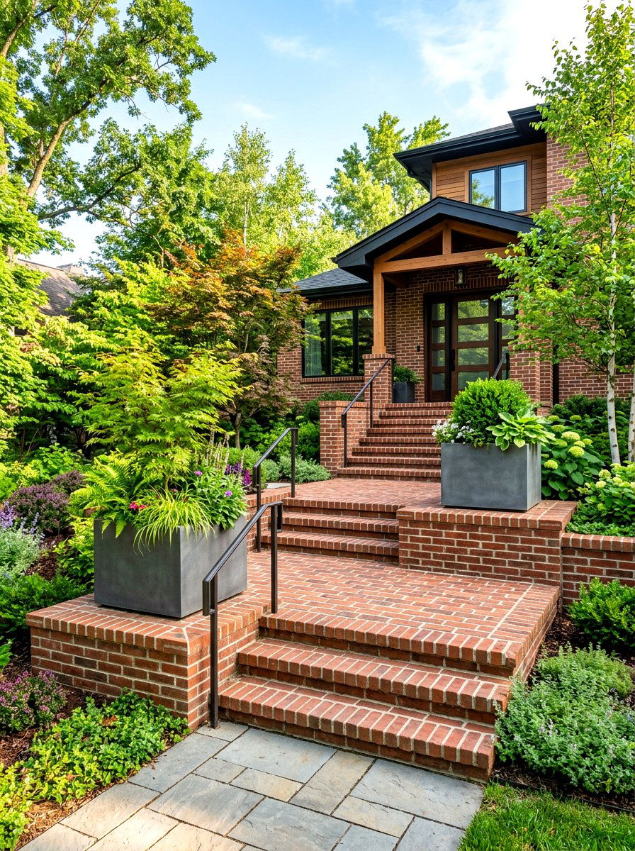 Multi Level Brick Front Landing - 30 brick stoop ideas