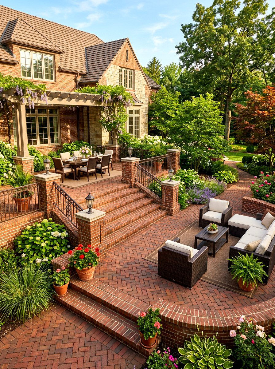 Multi Level Brick - 30 brick patio ideas