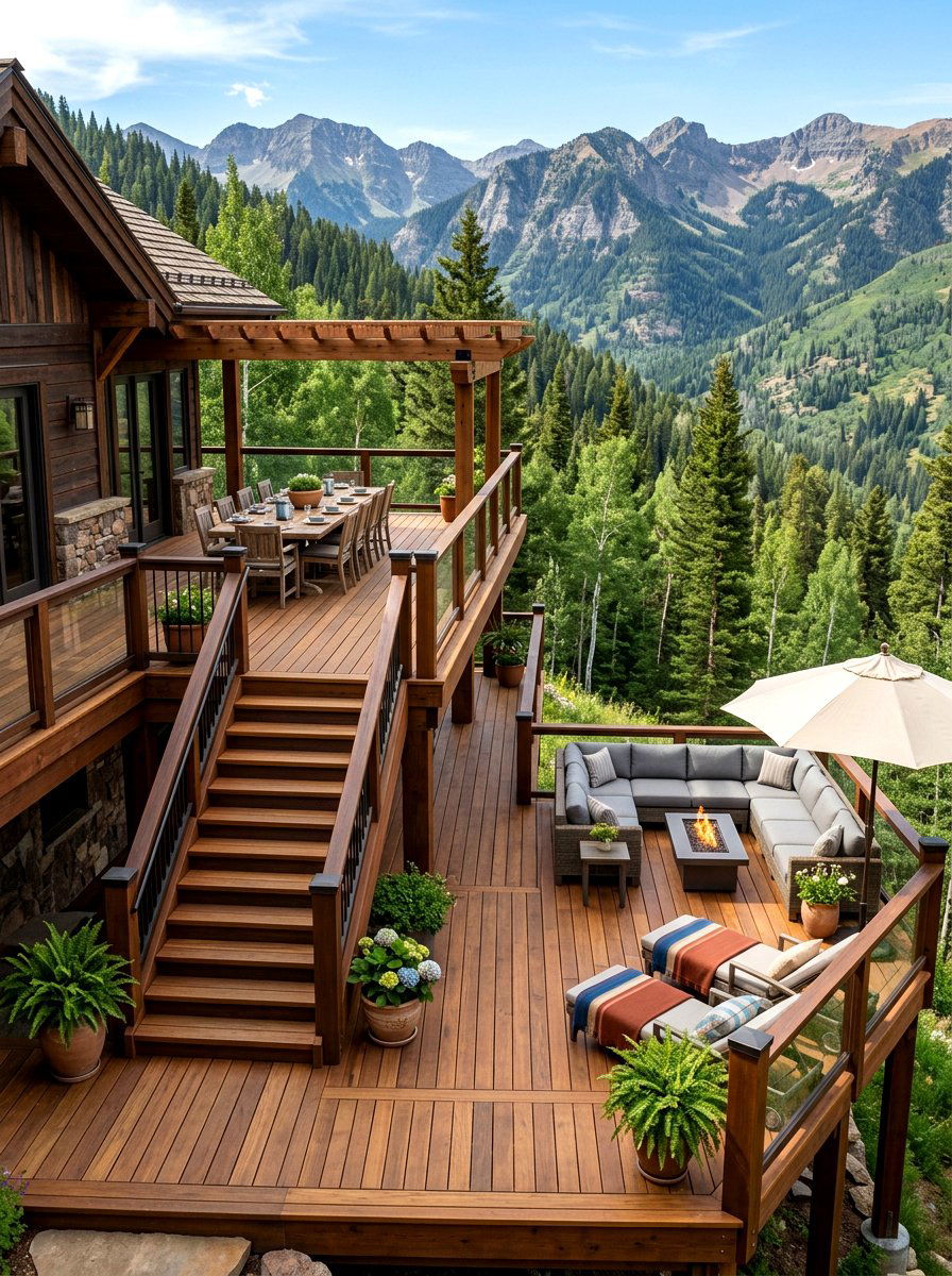 Multi Level Cabin Deck - 30 mountain cabin patio ideas
