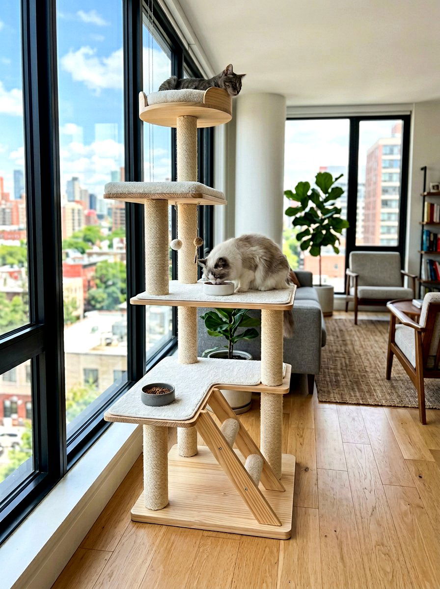 Multi Level Cat Feeding Tree - 30 pet feeding station ideas