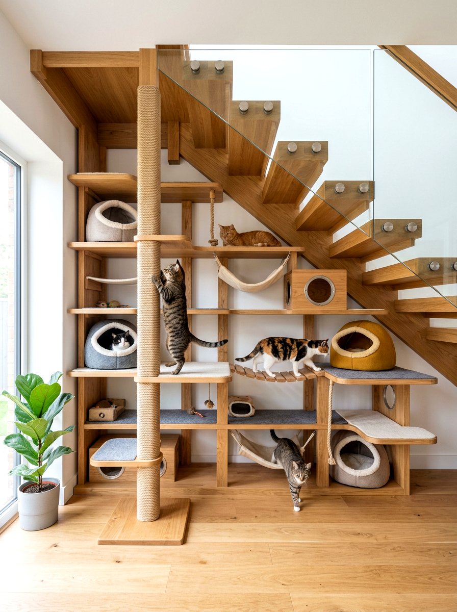 Multi Level Cat Sanctuary - 30 under staircase pet nook ideas