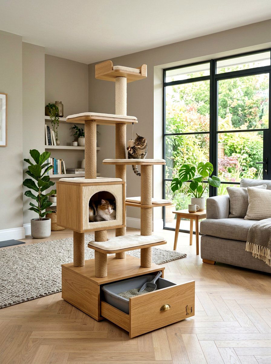 Multi Level Cat Tree Base - 30 hidden litter area ideas aesthetic