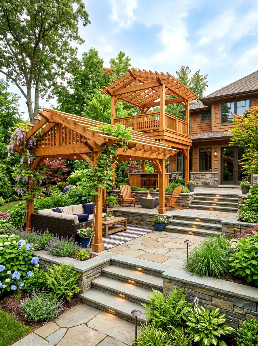 Multi Level Cedar Pergola - 30 cedar pergola ideas