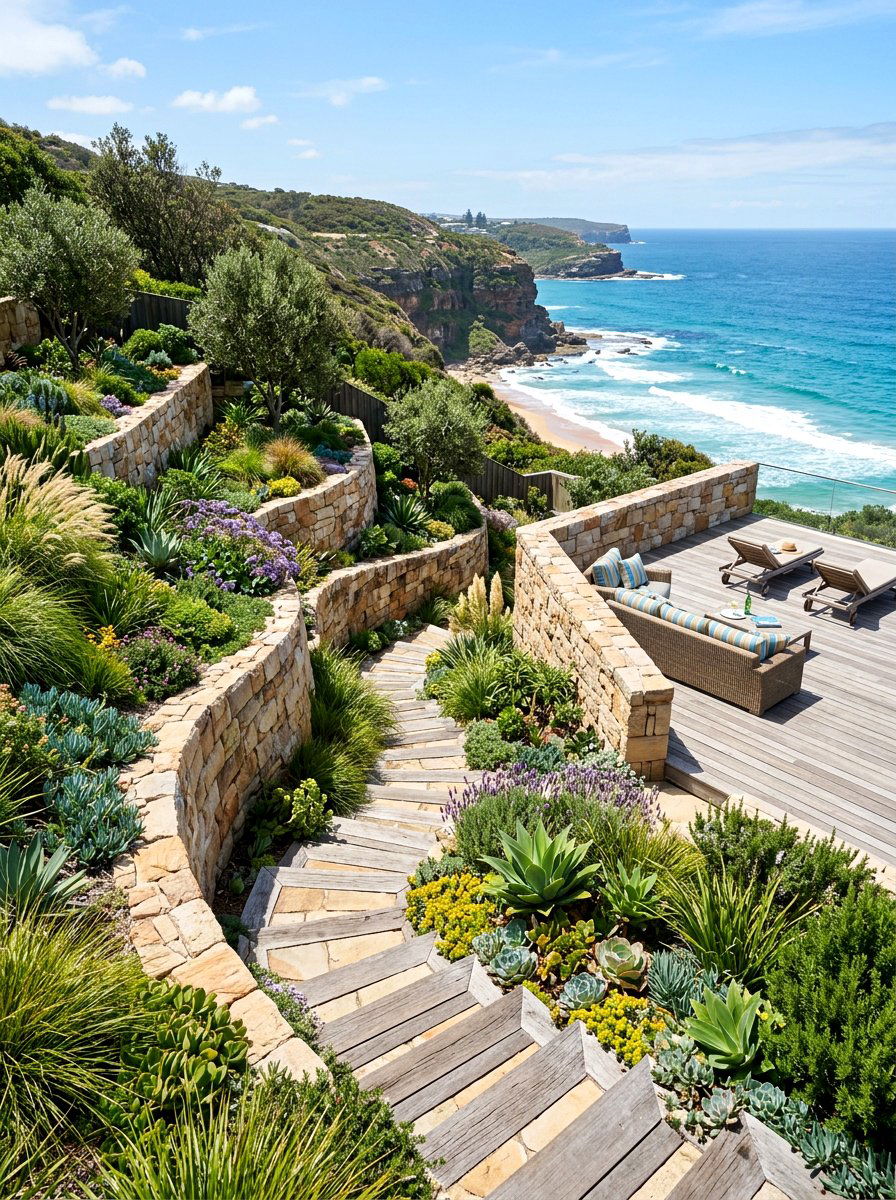 Multi Level Coastal Garden - 30 coastal backyard ideas