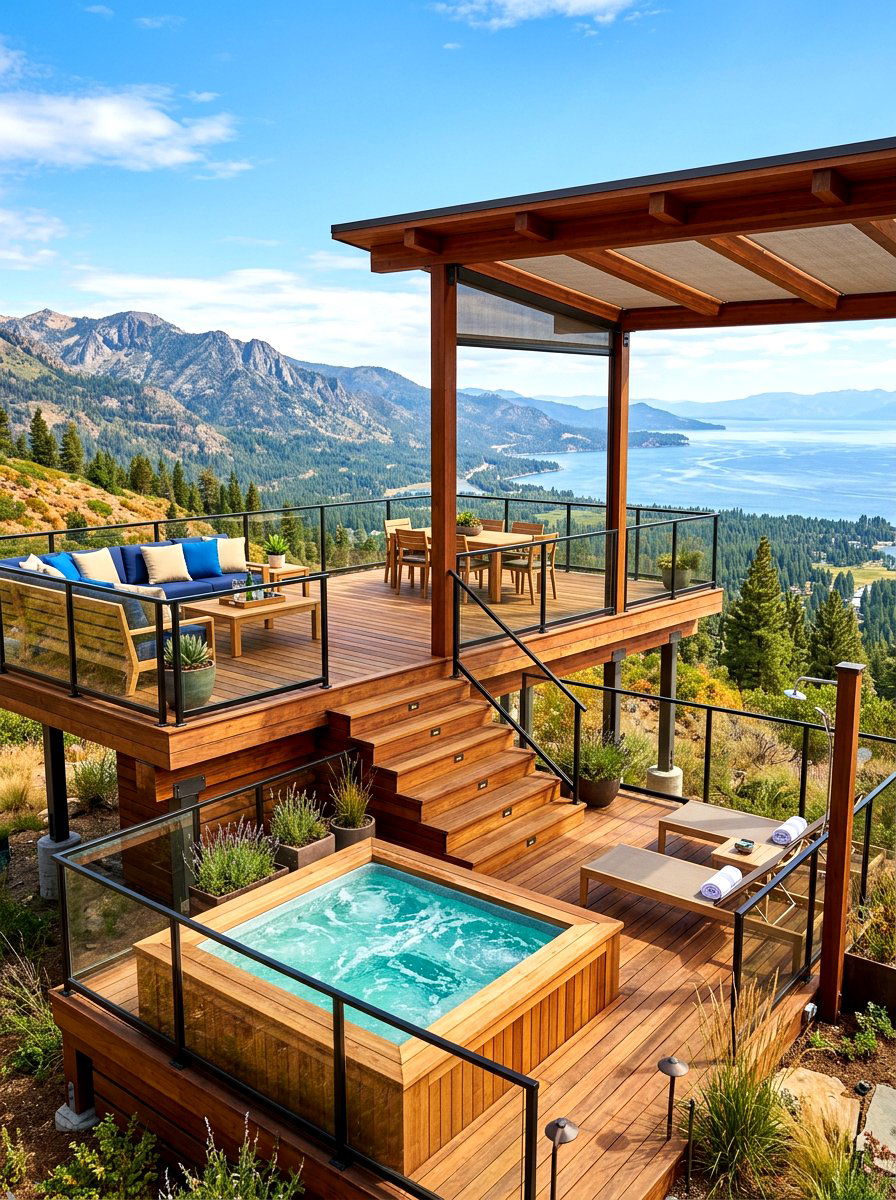 Multi Level Deck Cabana With View - 30 backyard cabana lounge ideas