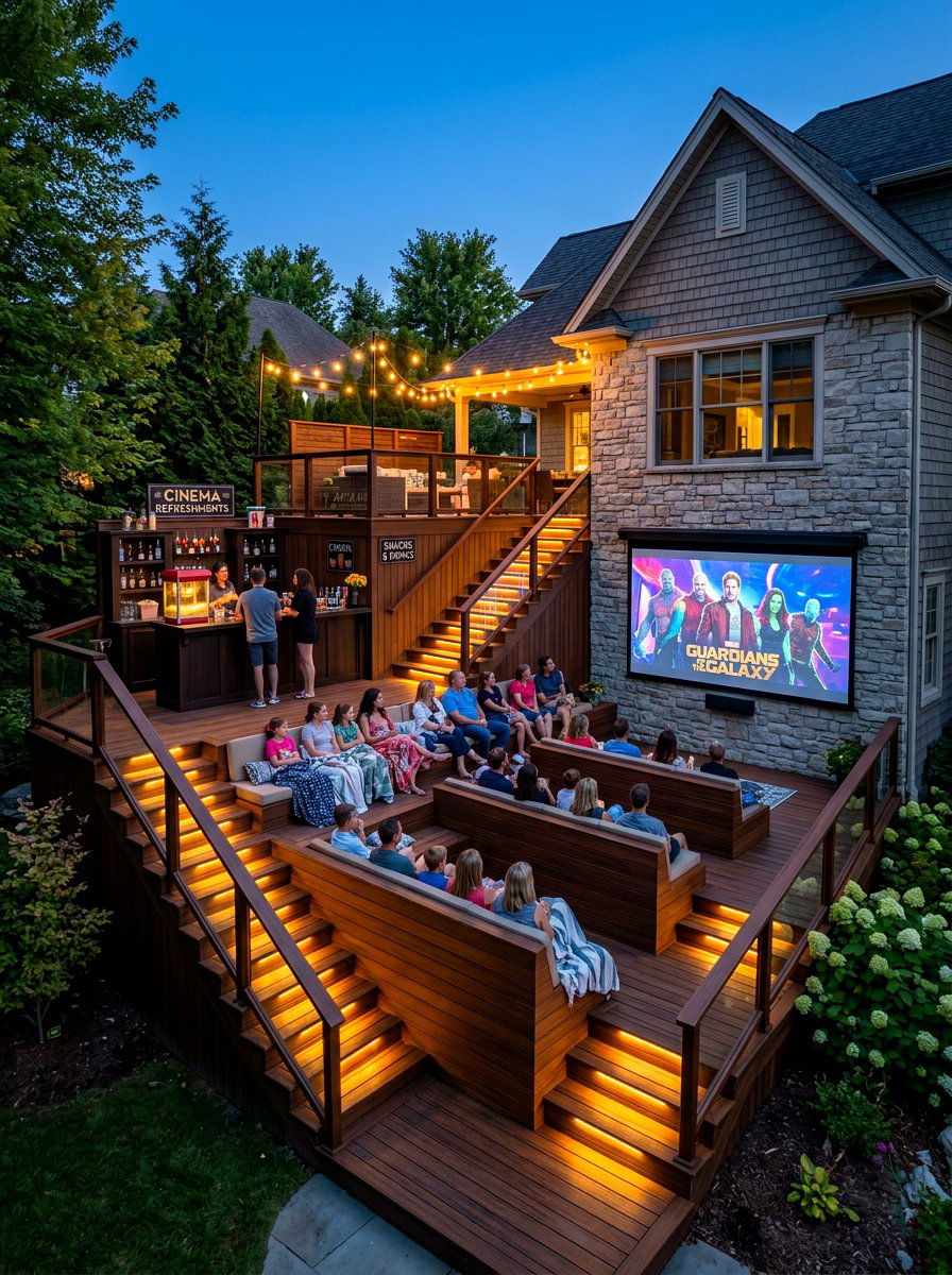 Multi Level Deck Theater - 30 outdoor movie patio ideas