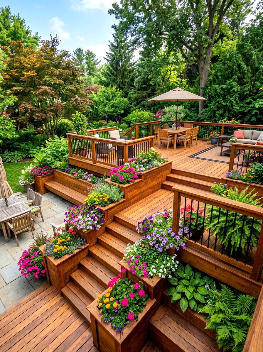 Multi Level Deck With Built In Planters - 30 multi level deck ideas