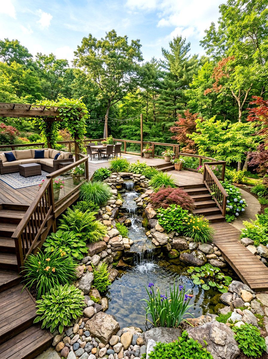 Multi Level Deck With Waterfall Feature - 30 multi level deck ideas