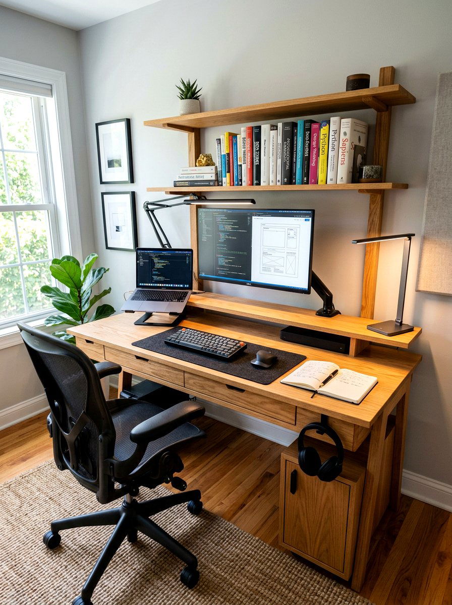 Multi Level Desk Setup - 30 offline home office ideas