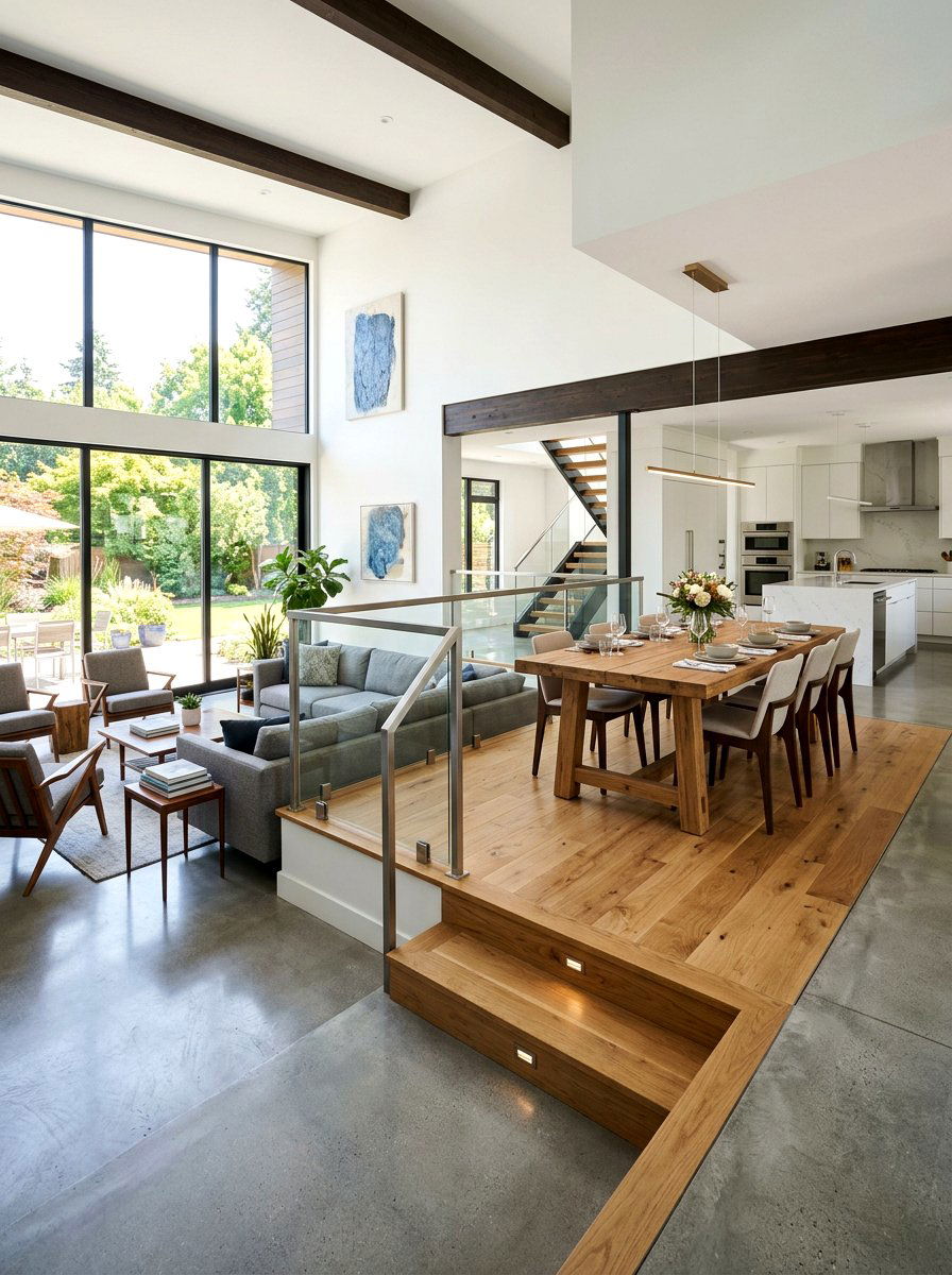Multi Level Flooring - 30 open plan with cozy zones ideas