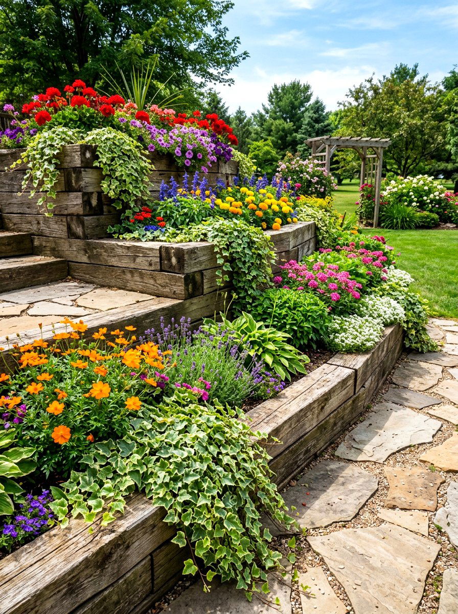 Multi Level Flower Bed - 30 front yard flower bed ideas