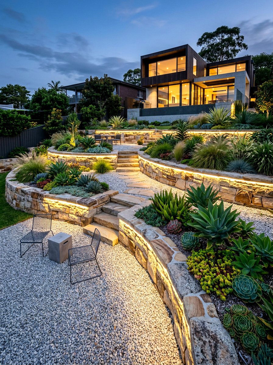 Multi Level Gravel Terrace - 30 gravel garden ideas