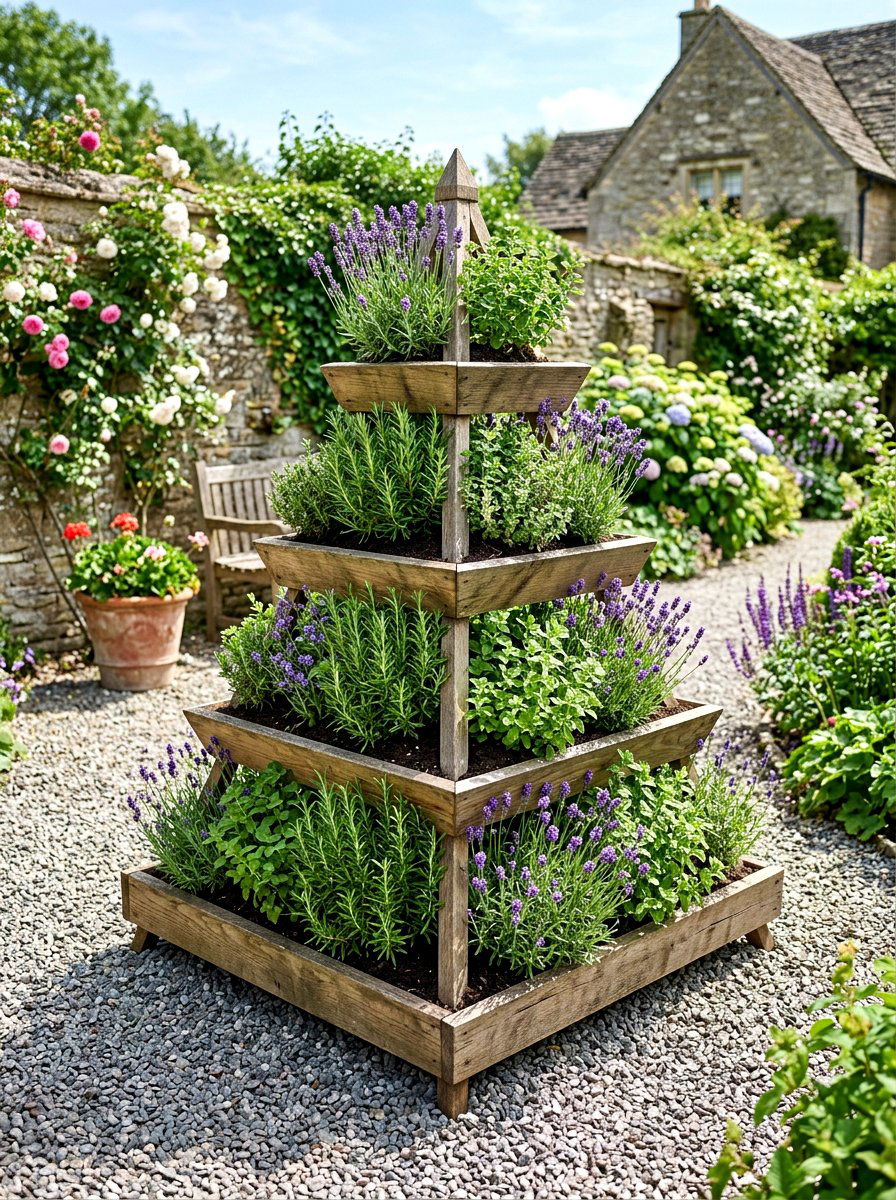Multi Level Herb Pyramid - 30 compact kitchen garden ideas