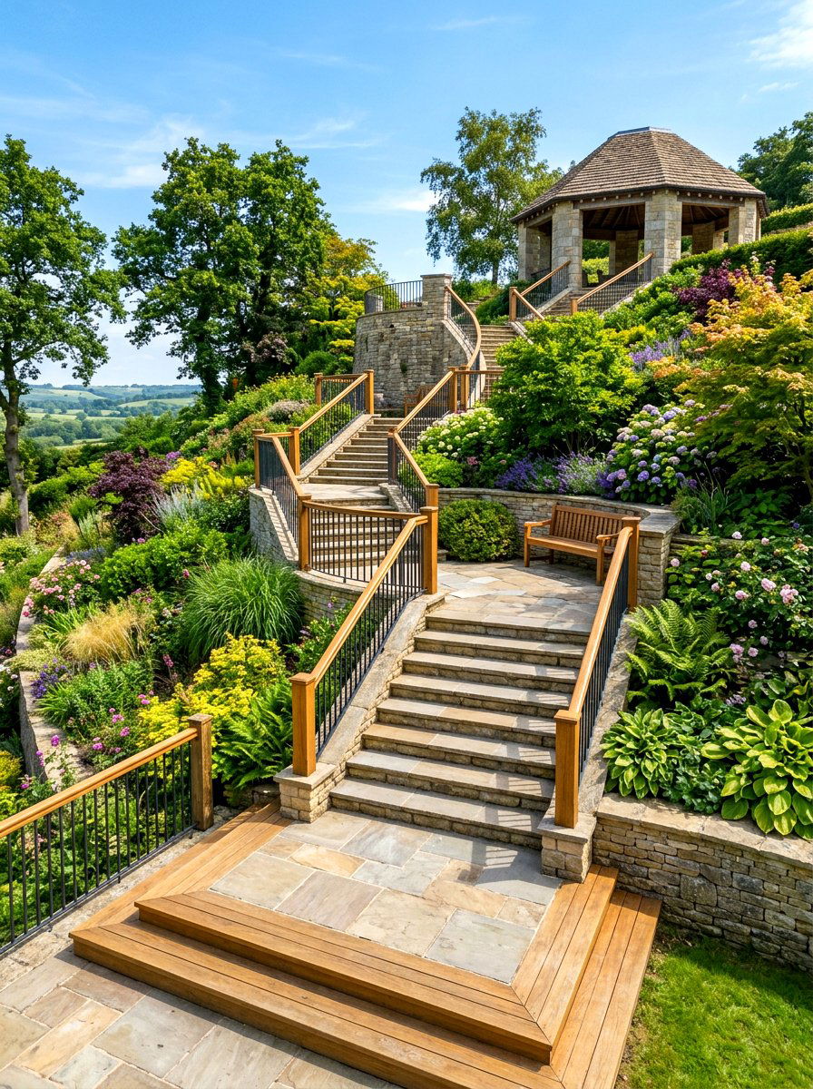 Multi Level Landing Stairs - 30 retaining wall stairs ideas